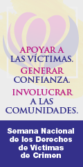 Vertical banner in Spanish to promote the National Crime Victims' Rights Week